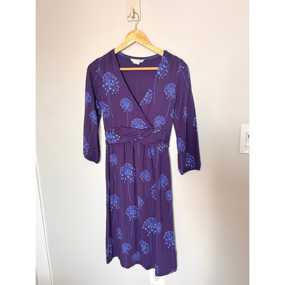 BODEN | Faux Wrap Dress Womens 6R Purple Blue Dandelion Floral Midi WH529